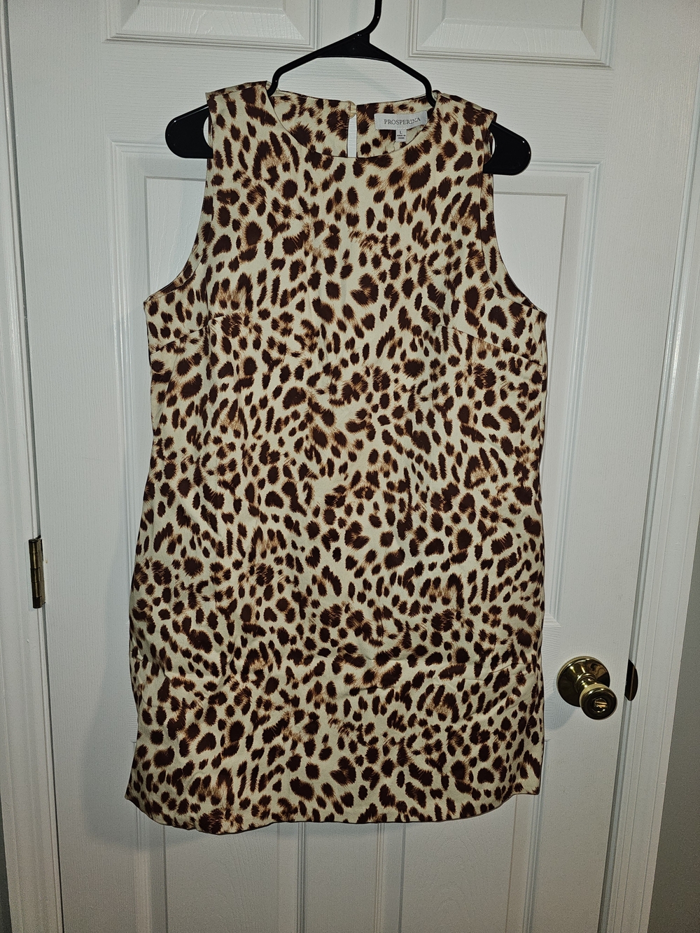 Sleeveless Leopard Print Shift Dress - Cream and Brown